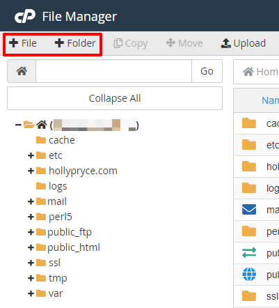 cPanel file manager | HollyPryce.com