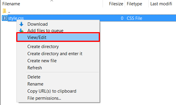 Editing the stylesheet file in FileZilla | HollyPryce.com