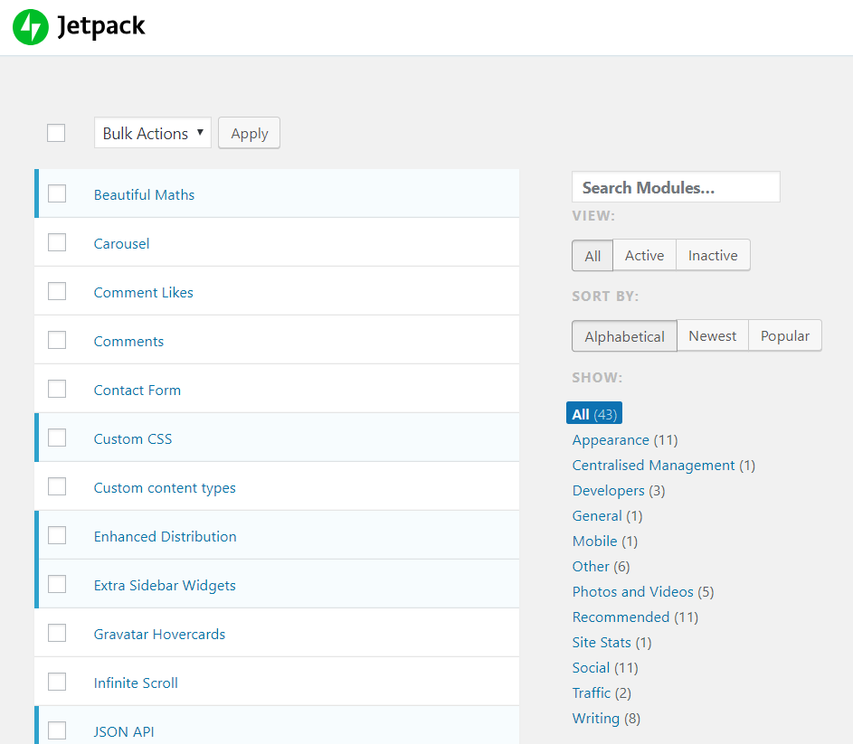 Full list of Jetpack modules | HollyPryce.com