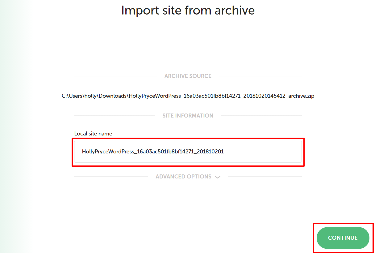 Importing site from archive into Local by Flywheel | HollyPryce.com
