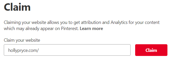 Pinterest claim website