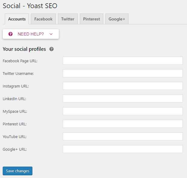 Yoast SEO Social settings page in WordPress
