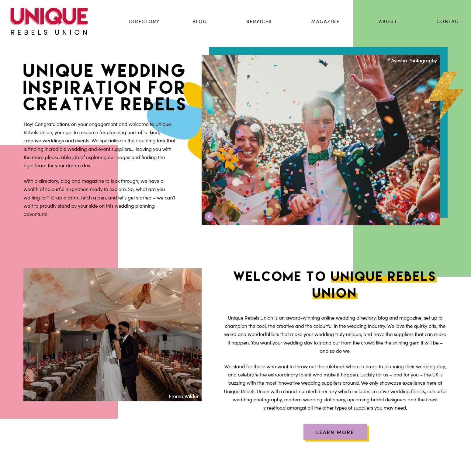 A screenshot of the home page of the Unique Rebels Union website.